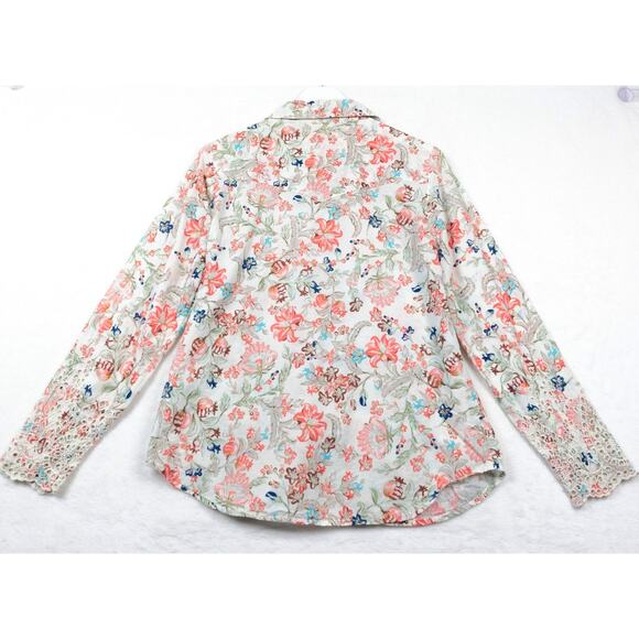 SUNDANCE Wildflower Floral Eyelet Lace Trimmed Blouse Button Up Cottagecore Sz M - Picture 5 of 7